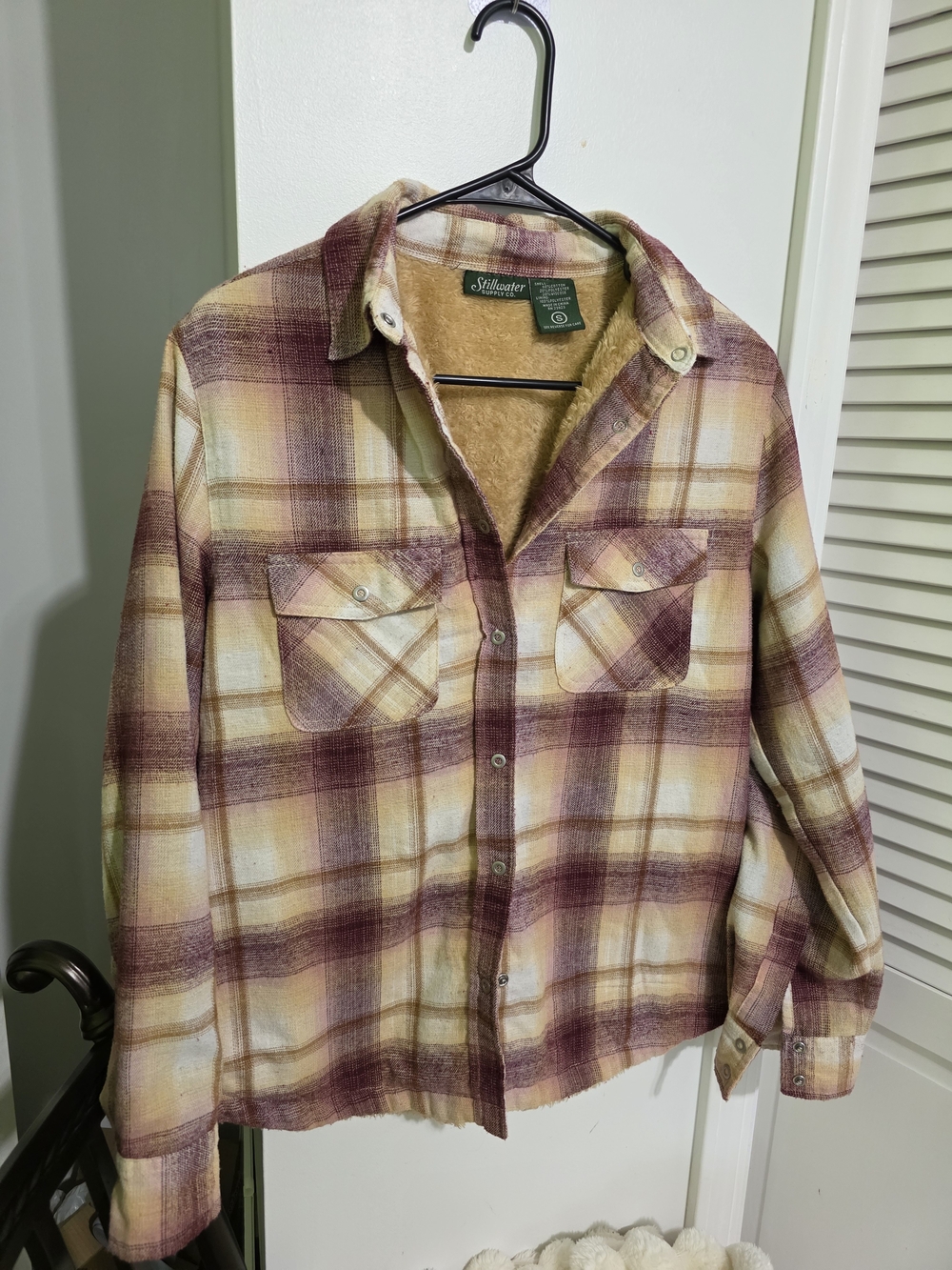 Stillwater Sherpa-Lined Plaid Utility Jacket - Burgundy & Cream